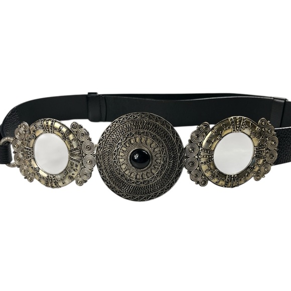 Chico's Triple Medallion Concho Belt Black Textured Leather Adjustable Size M/L - Picture 2 of 16